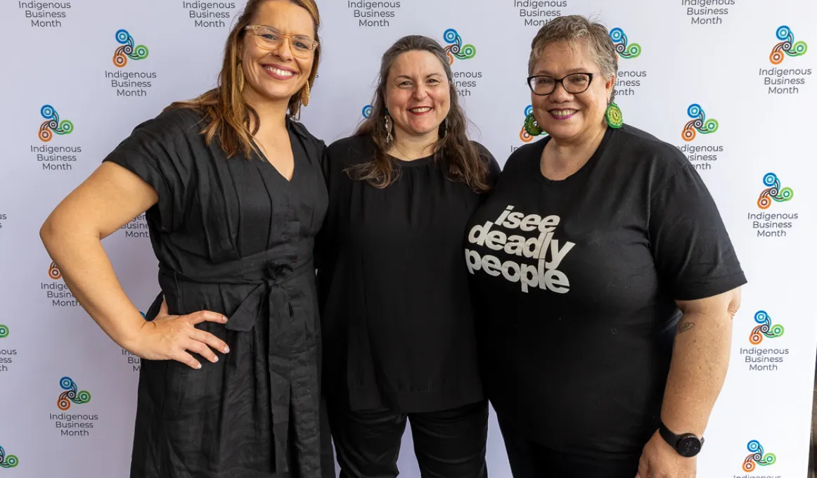 Co-founders of Indigenous Business Month from left to right, Mayrah Sonter, Dr Michelle Evans and Lessa Watego.