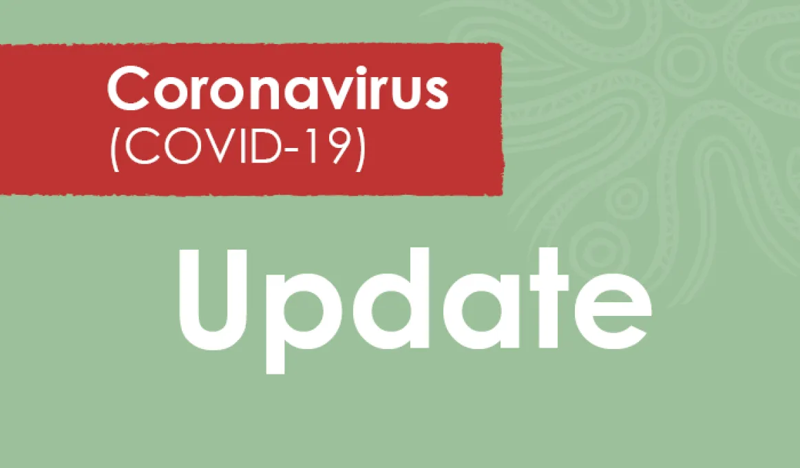 Green tile with the word Update in the middle and above in a red panel, the words Coronavirus (COVID-19).