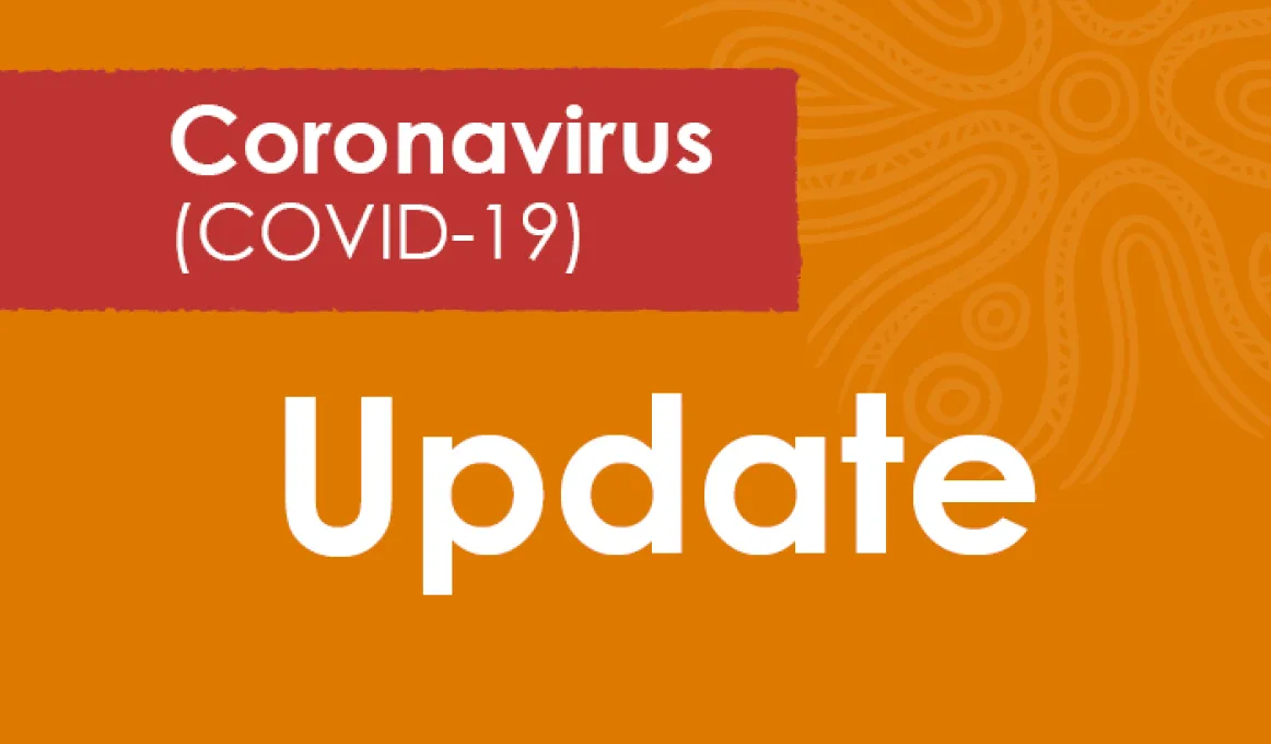 A predominantly orange tile with the words Coronavirus (COVID-19) on a red background and the word Update on the orange.