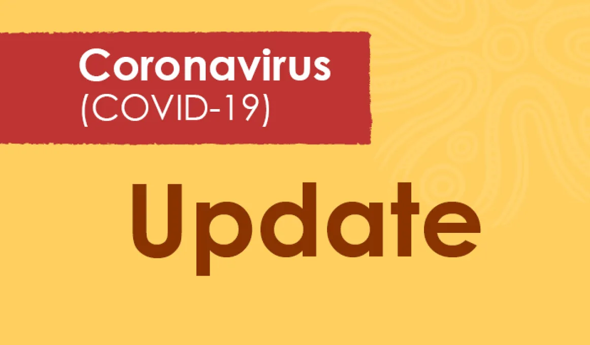 Yellow tile with the word Update at centre and above in a small red panel, the words: Coronavirus (COVID-19).