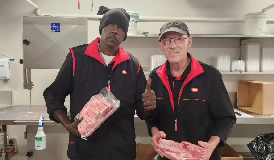 Neville Holt with fellow butcher Paul