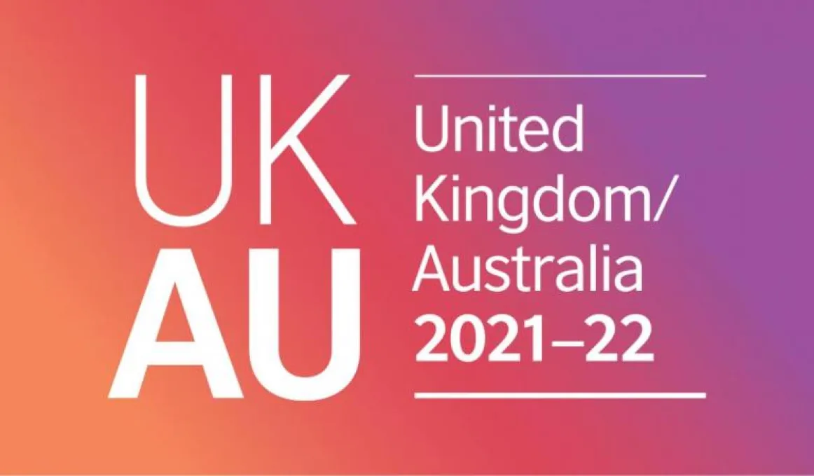 On a pink and purple background, the words UK AU United Kingdom / Australia 2021 2022 appear.