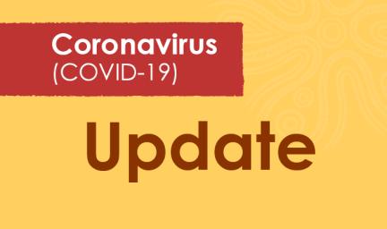 Yellow tile with the word Update at centre and above in a small red panel, the words: Coronavirus (COVID-19).