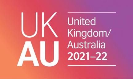 On a pink and purple background, the words UK AU United Kingdom / Australia 2021 2022 appear.
